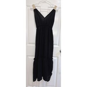 Black Maxi Dress V Neck Sleeveless Casual‎ Summer Sundress Flowy Size M